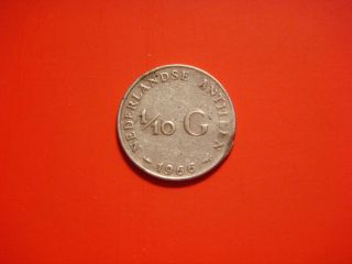Netherlands Antilles 1/10 Gulden,  1966 Silver Coin.  Queen Juliana photo