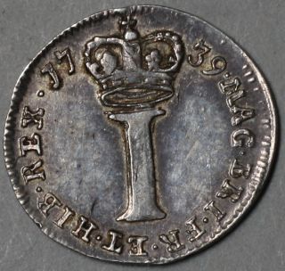 1739 King George Ii Silver Penny (pence) Hi Grade Great Britain Engaving Errors photo