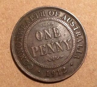 1912 Australia One Penny Copper Coin photo