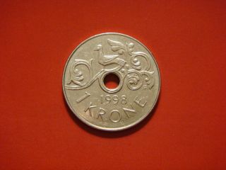 Norway 1 Krone,  1998 Coin.  Bird On Vine photo