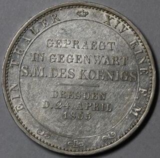 1855 Au/unc Saxony Mega Rare Visit Thaler (only 5250 Made) German State photo