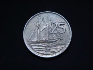 Cayman Islands 25 Cents,  1987 Coin.  Schooner photo