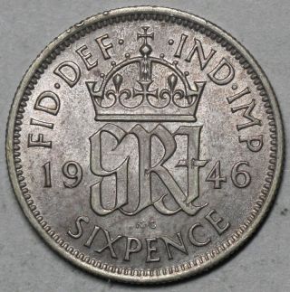 1946 Bu Silver 6 Pence Great Britain Last Silver Date George Vi Coin photo