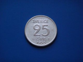 Sweden 25 Ore,  1953 Silver Coin photo