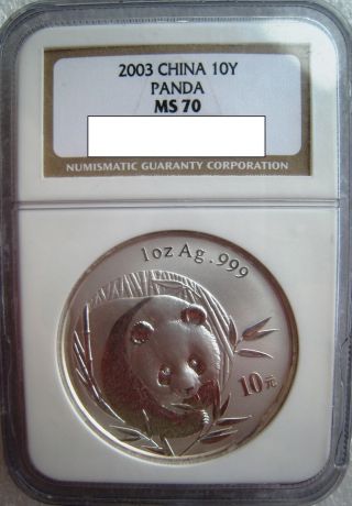 2003 1 Oz.  Silver Panda Coin Ngc Ms 70 Ms70 Ultra Rare 10 Yuan photo