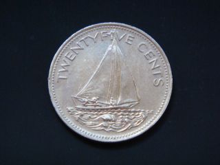 Bahamas 25 Twentyfive Cents,  2000 Coin.  Sail Boat photo