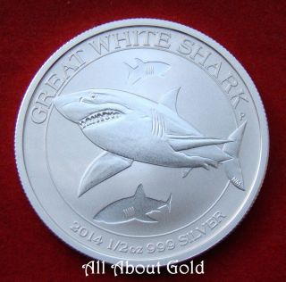 Silver Coin 1/2 (half) Oz 2014 Australia Great White Shark Wildlife Pure.  999 Bu photo