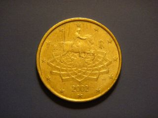 Italy 50 Euro Cent,  2002 Coin.  Marcus Aurelius On Horseback photo