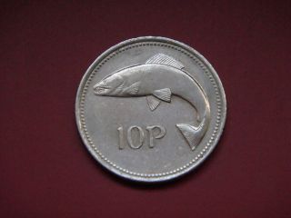 Ireland Republic 10 Pence,  1993 Coin.  Salmon Fish Coin photo