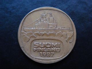 Finland 5 Markkaa,  1987 M Coin.  Icebreaker Urho photo