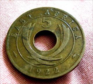 East Africa - 5 Cents Bronze 1922 Km 18 photo