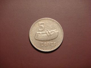 Fiji 5 Cents,  1977 Coin.  Fijian Drum - Lali photo