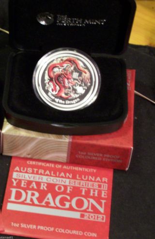 2012 - P Australian Year Of The Dragon Colorized Lunar 1oz.  Proof Coin W photo