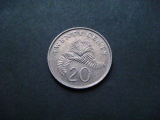 Singapore 20 Cents,  1986 Coin.  Powder - Puff Plant photo
