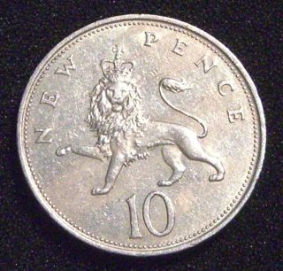 1968 One 10 Pence Great Britain Coin England. photo