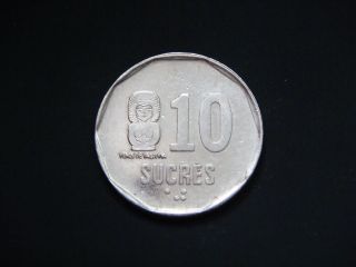 Ecuador 10 Sucres,  Diez,  1988 Coin Rare Withdrawn And Remelted photo
