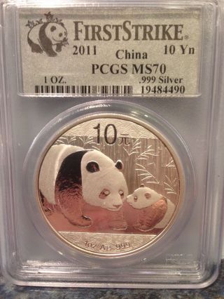 2011 First Strike Chinese Silver Panda 10 Yn Pcgs Ms70 (6 Of 10) photo
