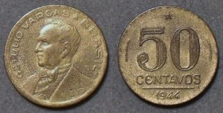 1944 Brazil 50 Centavos Fine Aluminum - Bronze Km557a No.  3 photo