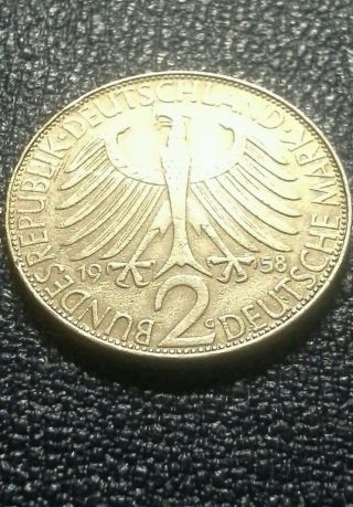 1958 G,  2 Deutsche Mark - Germany - Max Planck - Deutschland - 1858 - 1947 - Coin photo