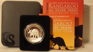 2011 1 Oz Proof Silver Australian High Relief Kangaroo In Ogp W/ photo