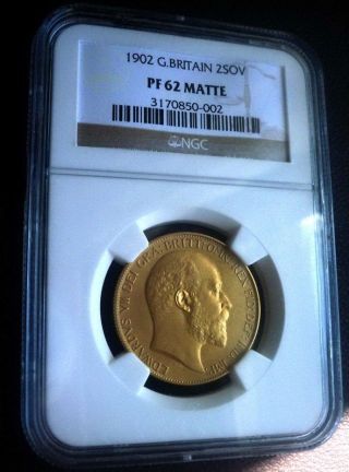 Great Britain Gold 1902 £2 Pound Ngc Proof 62 Matte (double Sovereign) photo