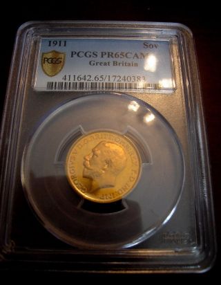 Great Britain Gold 1911 £1 Sovereign Pcgs Proof 65 Cameo photo