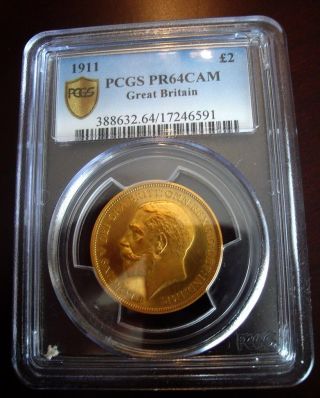 Great Britain Gold 1911 £2 Pound Pcgs Proof 64 Cameo (double Sovereign) photo