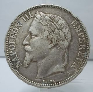 France 1868 - A 5 Francs Large Silver Coin Rare photo