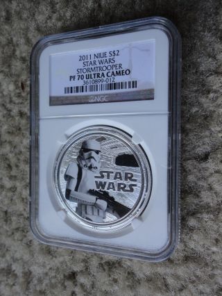 2011 Stormtrooper Ngc Pf 70 Star Wars Silver 1oz Proof Niue S$2 Coin Rare Ag photo