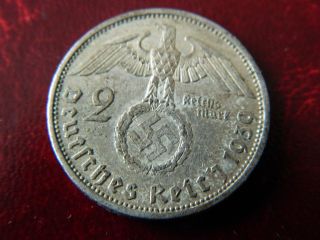 German 2 Mark 1936 D Silver Coin With Eagle 1289 photo
