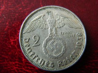 German 2 Mark 1938 E Silver Coin With Eagle 1307 photo