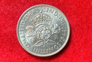 1944 Great Britain Two Shillings State Uncirculated Gem Silver Coin photo