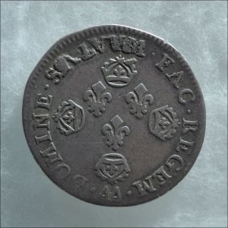 Louis Xiv 10 Sols 1707 Metz Old Antique Silver Money France Kingdom Sol photo