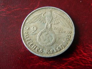 German 2 Mark 1938 A Silver Coin With Eagle 1325 photo
