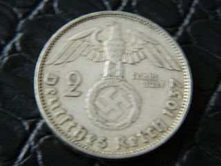 German 2 Mark 1937 A Silver Coin With Eagle 943 photo