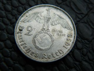 German 2 Mark 1938 E Silver Coin With Eagle 991 photo