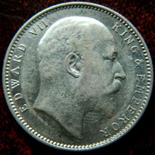 1904 - B One Rupee Silver Coin King & Emperor Edward Vii Aunc (ed 3) photo