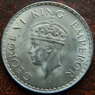 1941 - B One 1 Rupee Silver Coin George Vi Unc Luster (gvi 51) photo