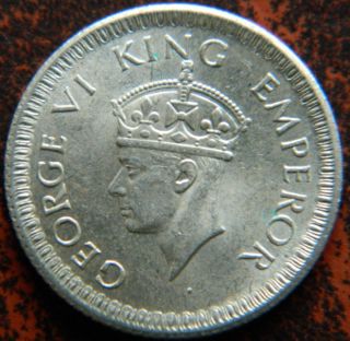 1942 - C Quarter 1/4 Rupee Silver Coin George Vi Unc Luster (gvi 43) photo