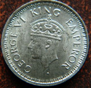 1944 - B Quarter 1/4 Rupee Silver Coin George Vi Unc (gvi 32) photo