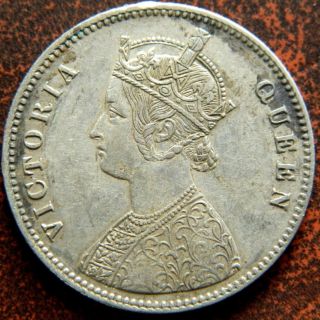 1876 - C One Rupee Silver Coin Victoria Queen British India - (ve 25) photo