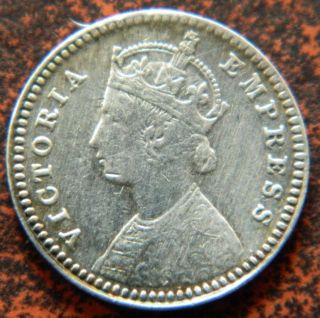 1887 - C Two 2 Anna Silver Coin Victoria Empress British India - (ve 28) photo