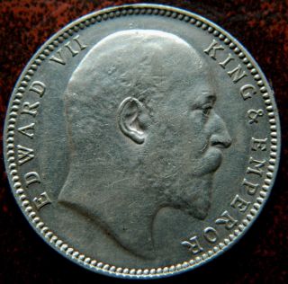 1910 - B One Rupee Silver Coin King & Emperor Edward Vii Aunc (ed 5) photo
