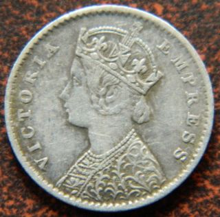 1900 - C Two 2 Anna Silver Coin Victoria Empress British India - (ve 30) photo