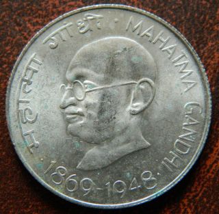 Mahatma Gandhi 10 Rupee Silver Coin Unc Luster India Republic 1869 - 1948 (mg Tr9) photo
