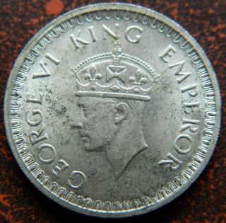 1944 - B Half 1/2 Rupee Silver Coin George Vi Aunc (gvi 31) photo
