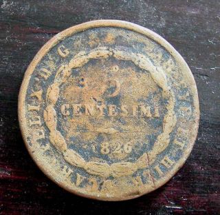 Italian States - Sardinia - Copper Coin 5 Centesimi 1826 C 100.  2 photo