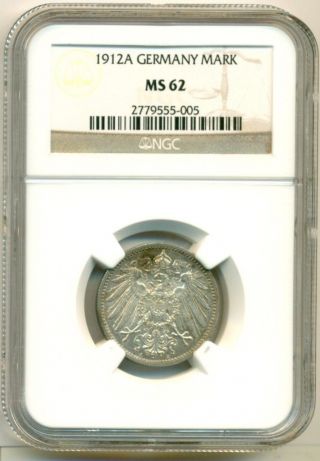 German Empire Silver 1912 A Mark Ms62 Ngc photo