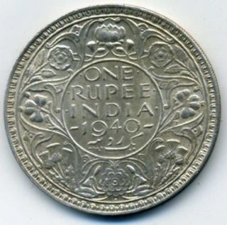 British India Coin 1940 B Circulated George Vi King Emperor One Rupee photo