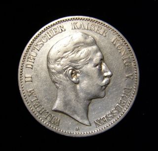 Germany Prussia 1907 - A 5 Mark Coin.  900 Silver Wilhelm Ii photo